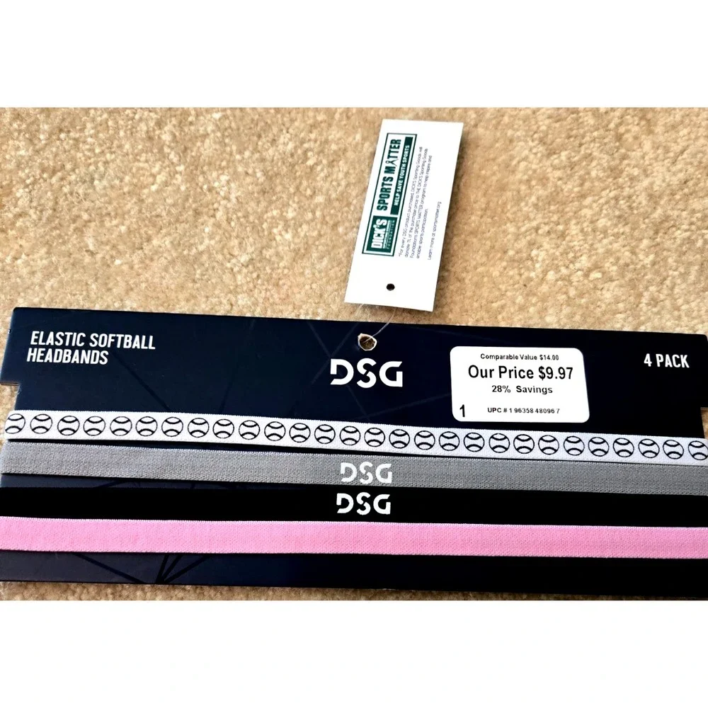 DSG Strikeout Elastic Softball Headbands 4 Pack Multi colored‎ NWT